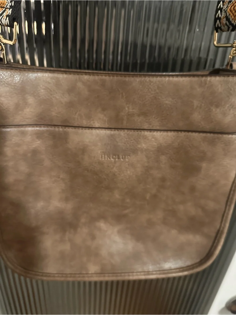 Taupe Crossbody Bag with Patterned Strap - Women Messenger Bag - Picture 2 of 6